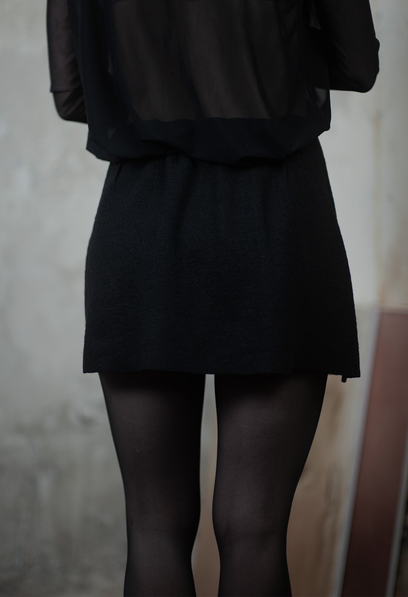 Black Wool Skirt with Side Slit