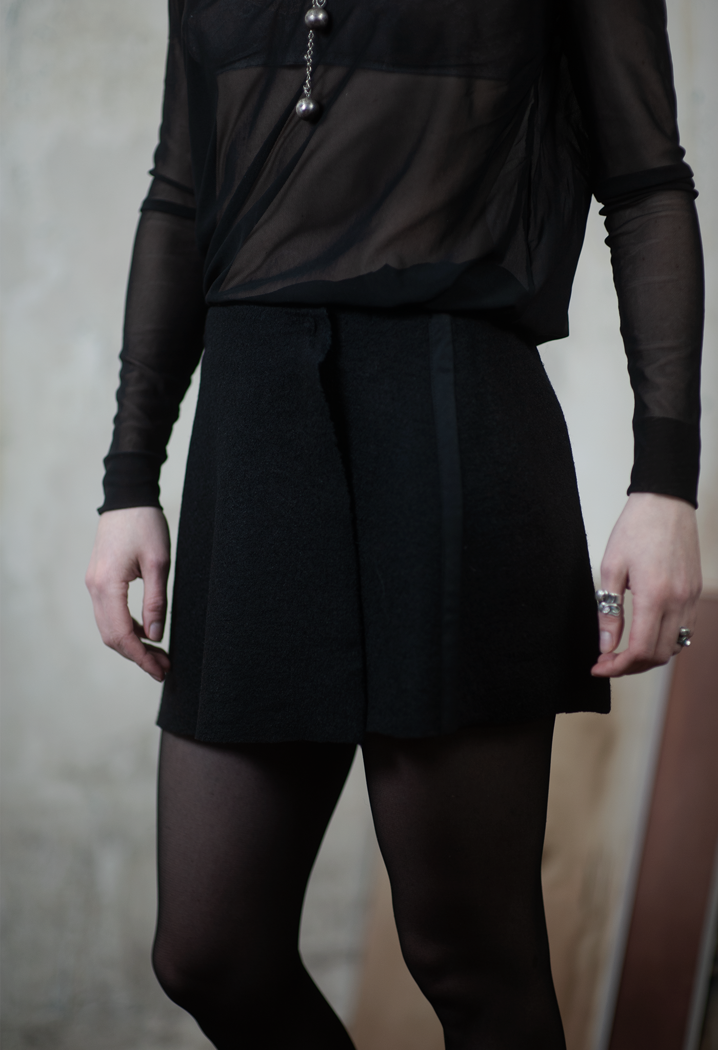 Black Wool Skirt with Side Slit