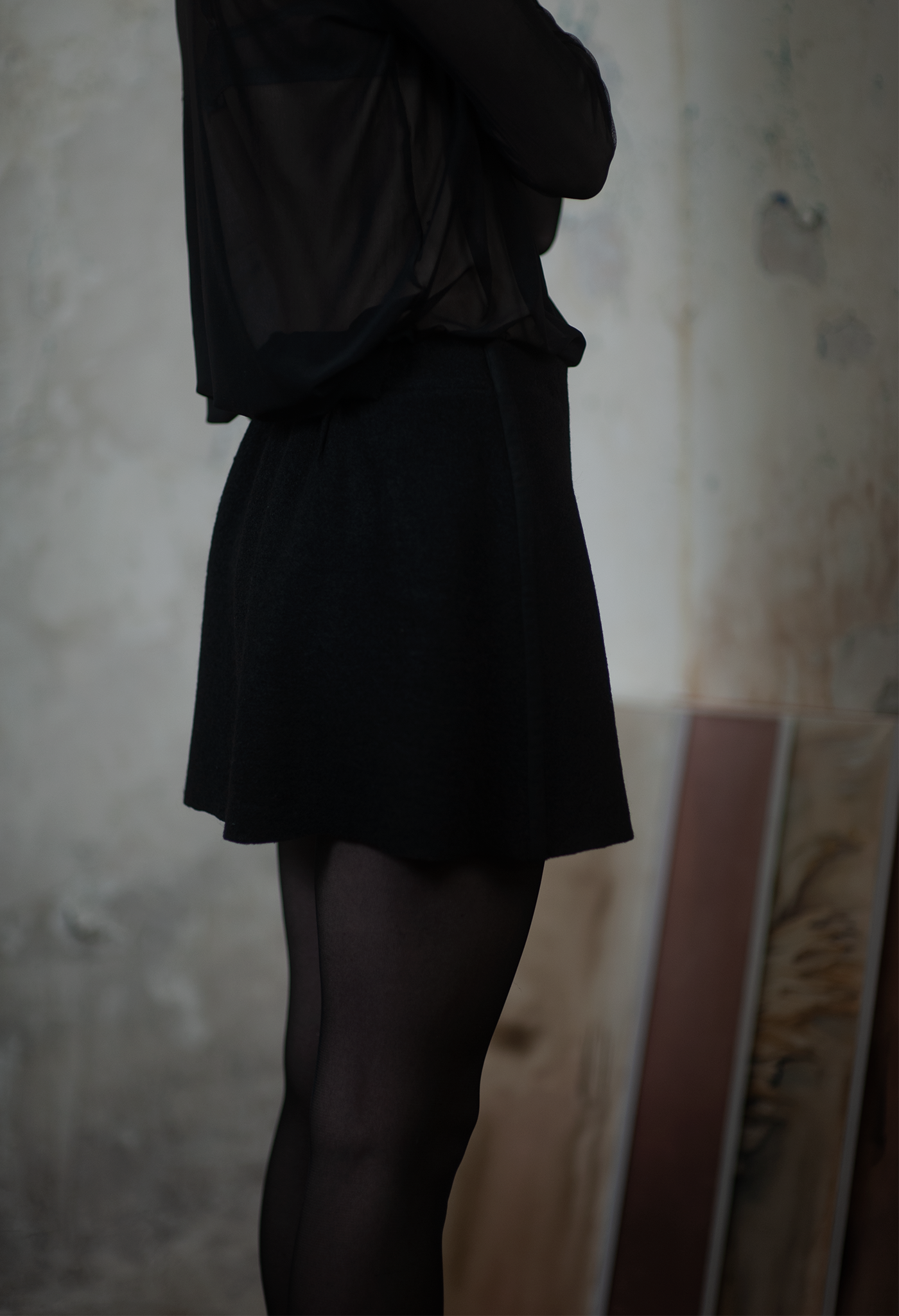 Black Wool Skirt with Side Slit