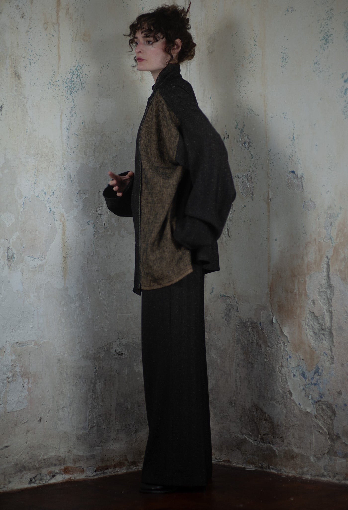 Classic Wrap Pants & Reversible Loose Coat in Double Weave Crepe