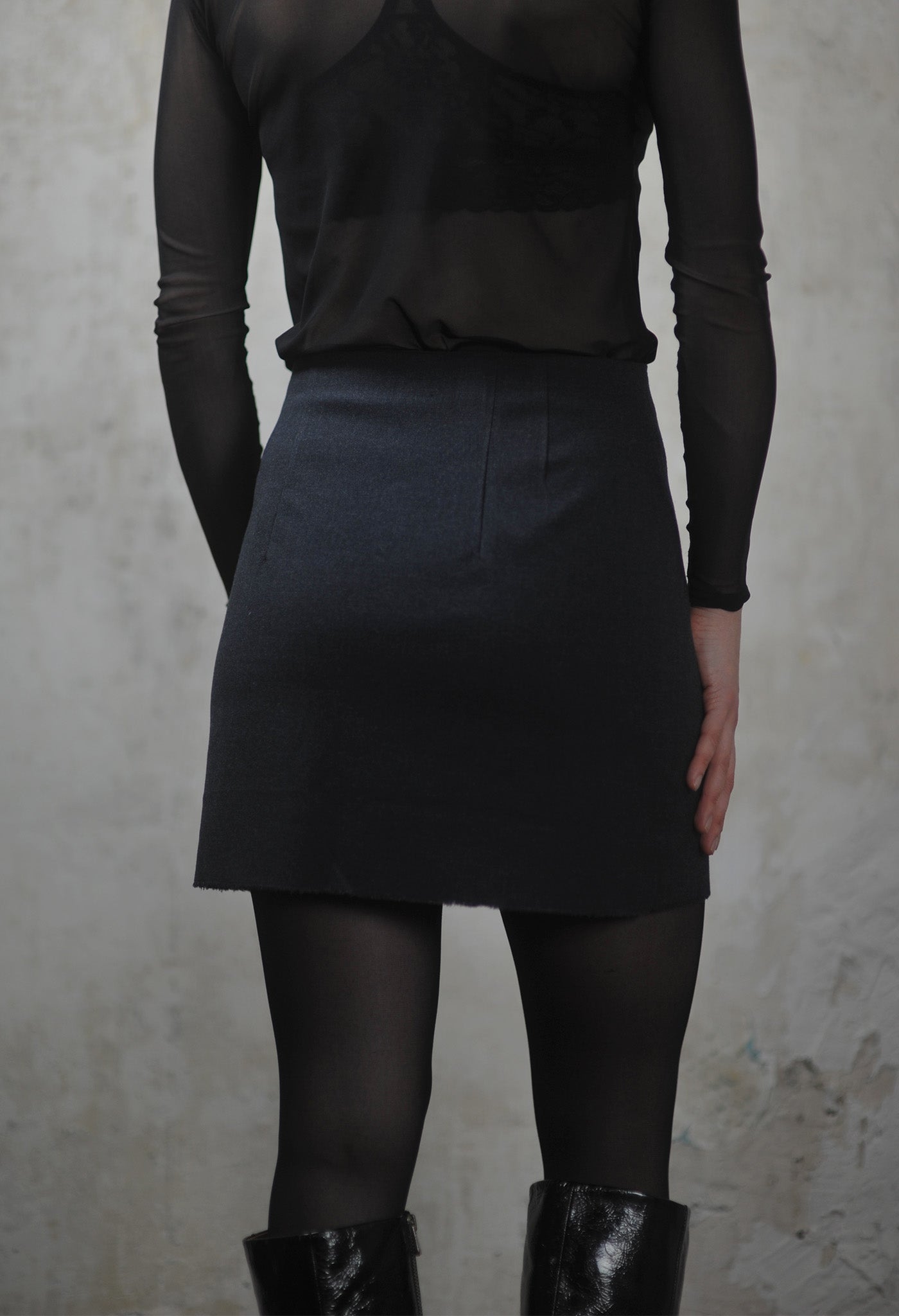 Grey Wool Wrap Skirt with Front Slit