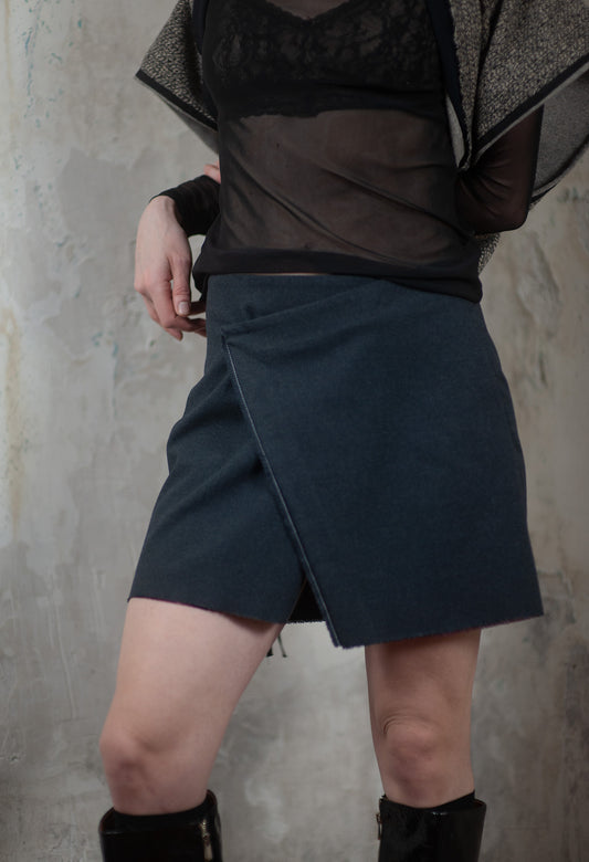 Grey Wool Wrap Skirt with Front Slit