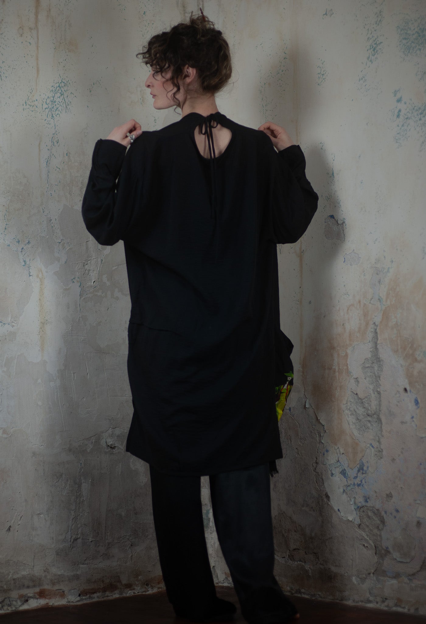 Oversized Black Tunic with Artistic Detailing