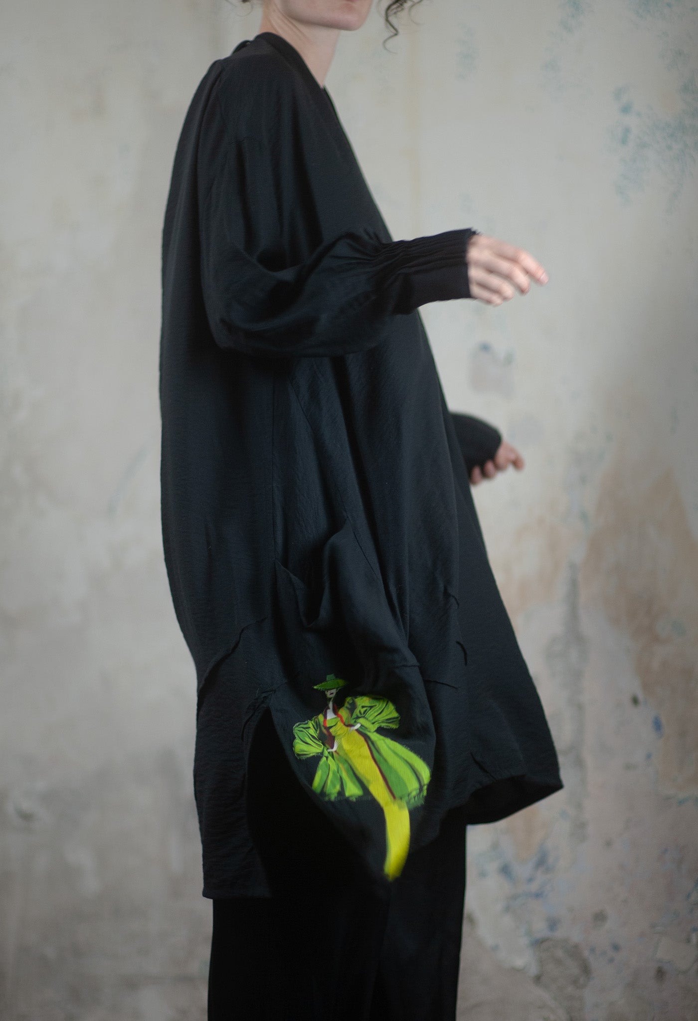 Oversized Black Tunic with Artistic Detailing