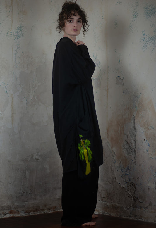 Oversized Black Tunic with Artistic Detailing