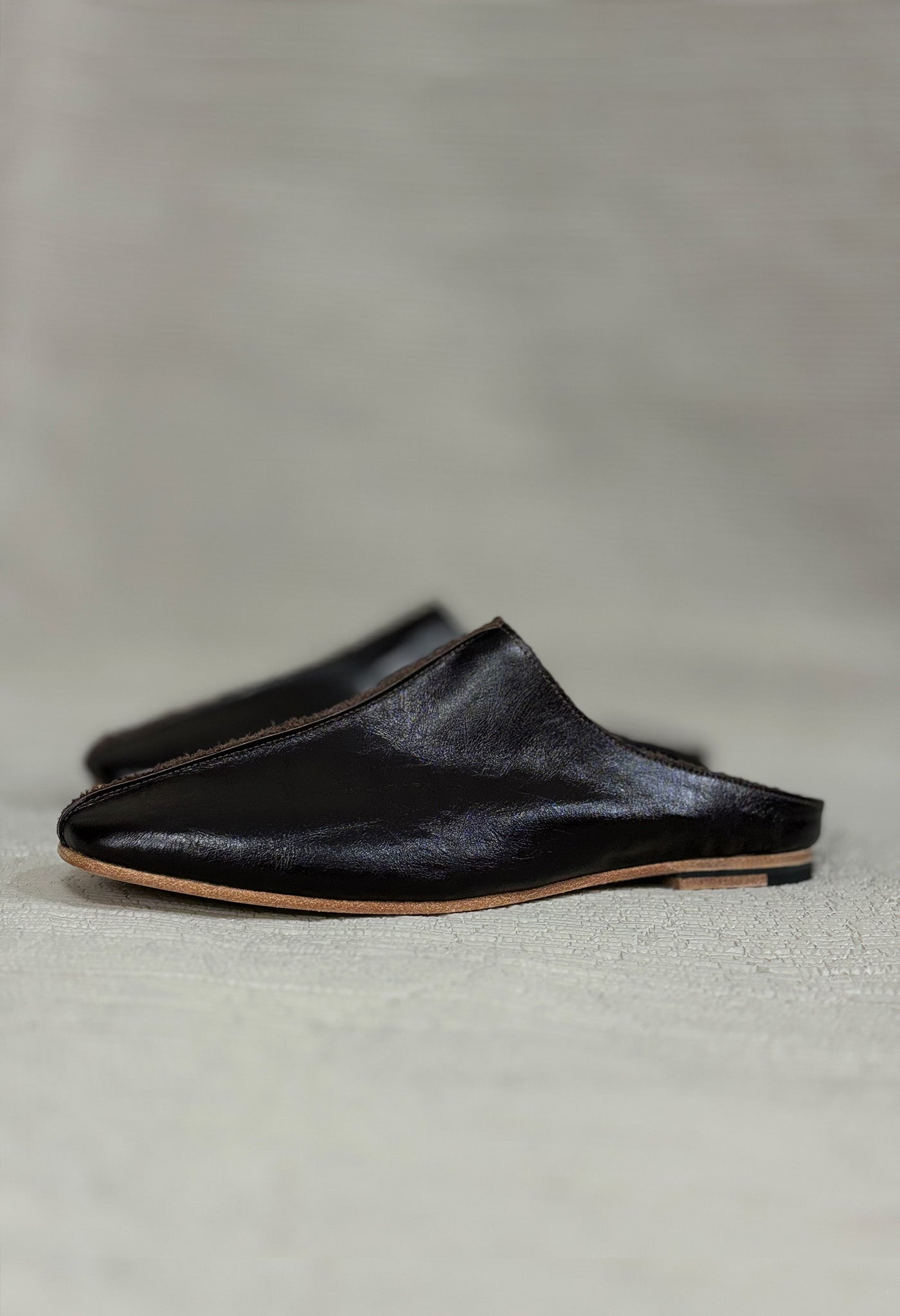 Dark Chocolate Leder Flat Mules