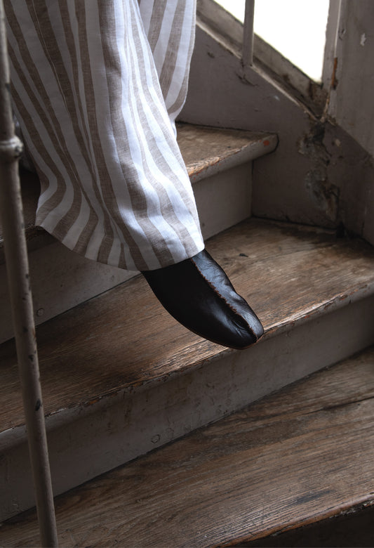 Dark Chocolate Leder Flat Mules