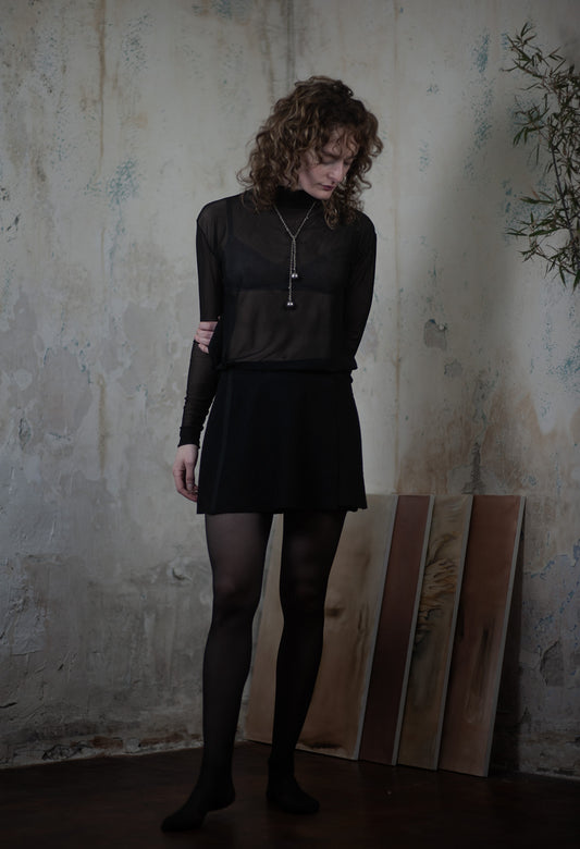 Black Wool Skirt with Side Slit